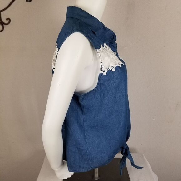 Toto Collection Button Front Collared Tie Front Light Blue Shirt Size 1X - Picture 4 of 8